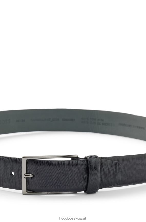 4TFNJN5238 أسود Hugo Boss حزام هوغو بإبزيم دبوسي أسود من الجلد الإيطالي مع طباعة موسمية