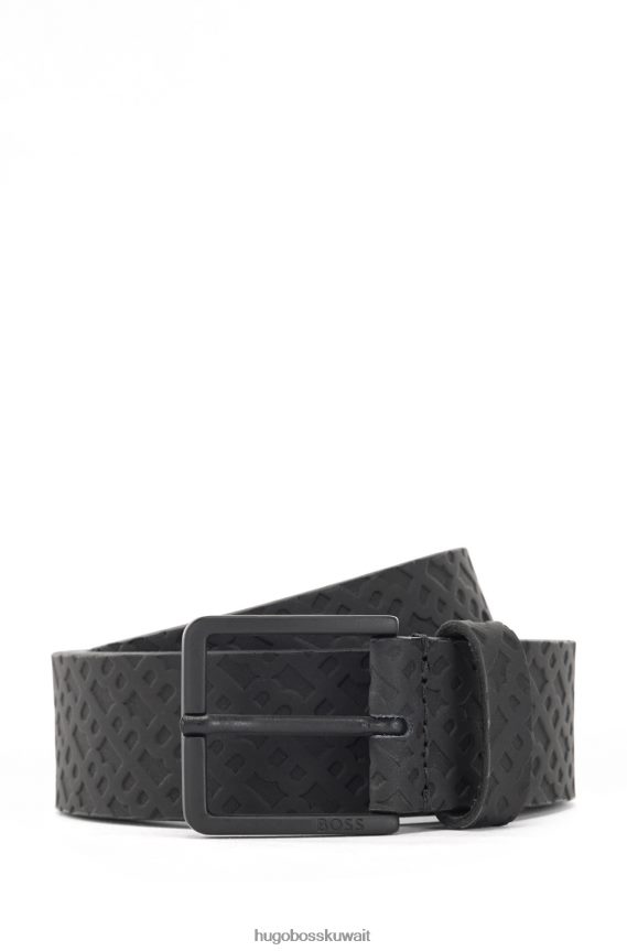 4TFNJN5239 أسود Hugo Boss حزام هوغو من الجلد المطاطي باللون الأسود مع طباعة حرف واحد فقط وإبزيم متناغم