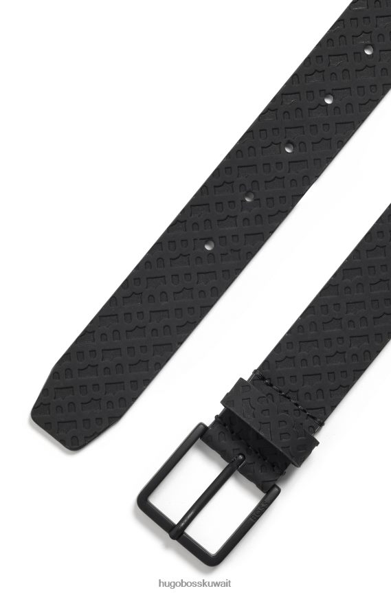 4TFNJN5239 أسود Hugo Boss حزام هوغو من الجلد المطاطي باللون الأسود مع طباعة حرف واحد فقط وإبزيم متناغم
