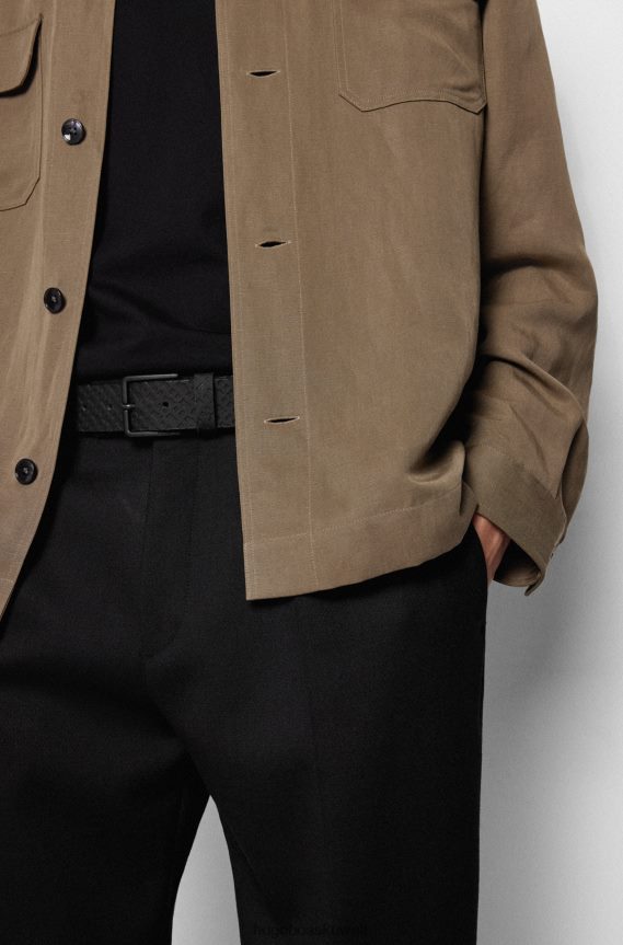 4TFNJN5239 أسود Hugo Boss حزام هوغو من الجلد المطاطي باللون الأسود مع طباعة حرف واحد فقط وإبزيم متناغم