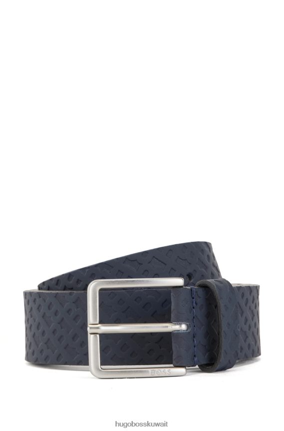 4TFNJN5240 أزرق غامق Hugo Boss حزام هوغو من الجلد المطاطي مع طباعة حرف واحد فقط وإبزيم بلون أزرق داكن