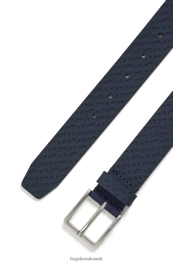 4TFNJN5240 أزرق غامق Hugo Boss حزام هوغو من الجلد المطاطي مع طباعة حرف واحد فقط وإبزيم بلون أزرق داكن