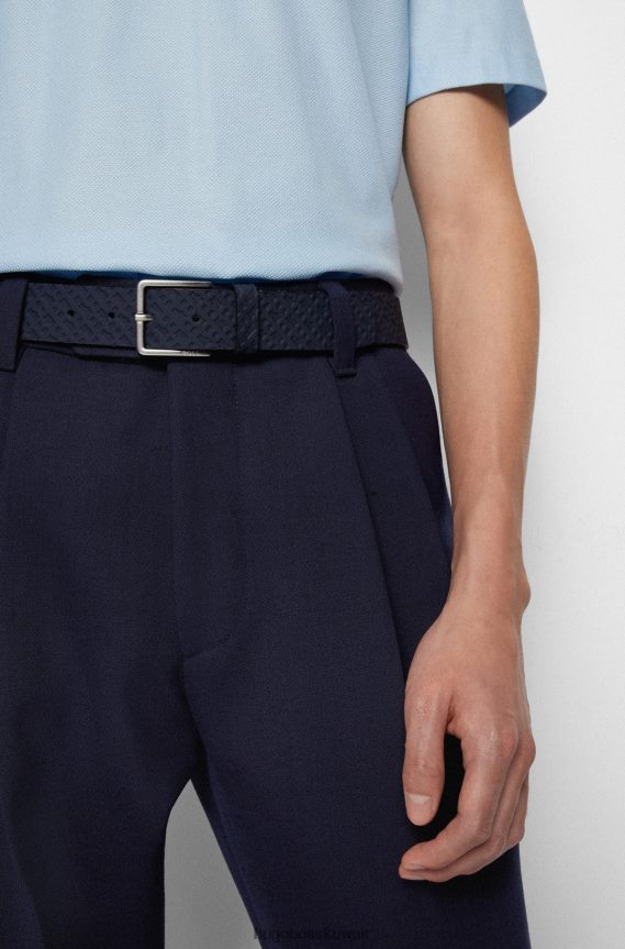 4TFNJN5240 أزرق غامق Hugo Boss حزام هوغو من الجلد المطاطي مع طباعة حرف واحد فقط وإبزيم بلون أزرق داكن