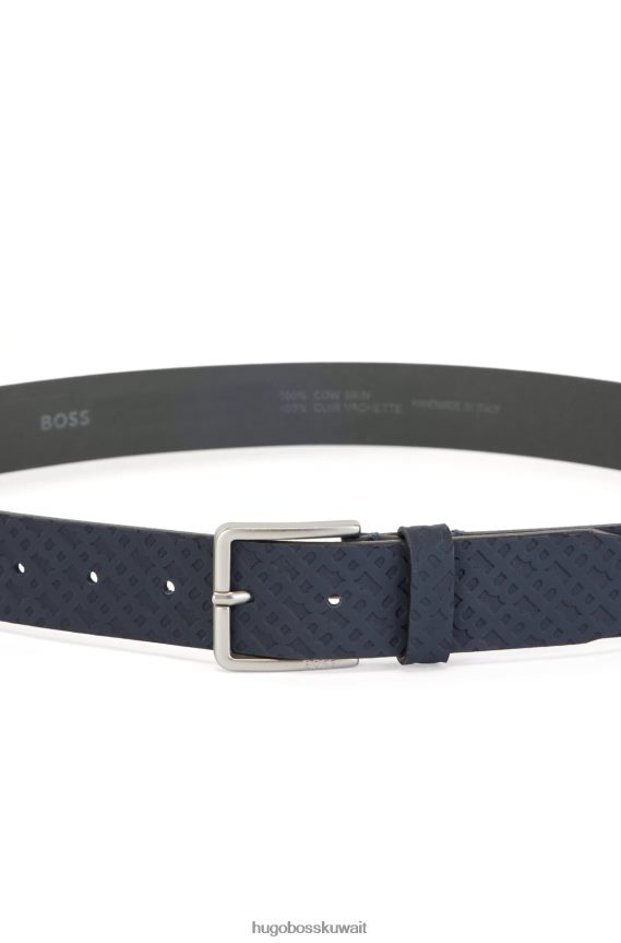 4TFNJN5240 أزرق غامق Hugo Boss حزام هوغو من الجلد المطاطي مع طباعة حرف واحد فقط وإبزيم بلون أزرق داكن