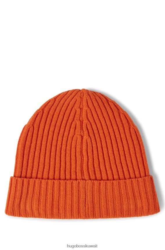 4TFNJN5243 برتقالي قاتم Hugo Boss قبعة صغيرة للجنسين من الصوف البكر مع شعار هوغو مطرز باللون البرتقالي الداكن