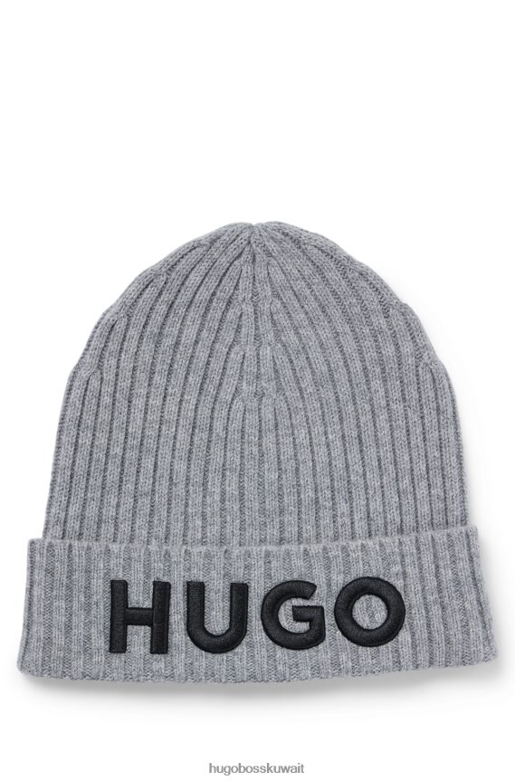 4TFNJN5244 رمادي فاتح Hugo Boss قبعة صغيرة من هوغو باللون الرمادي الفاتح للجنسين من الصوف البكر مع شعار مطرز