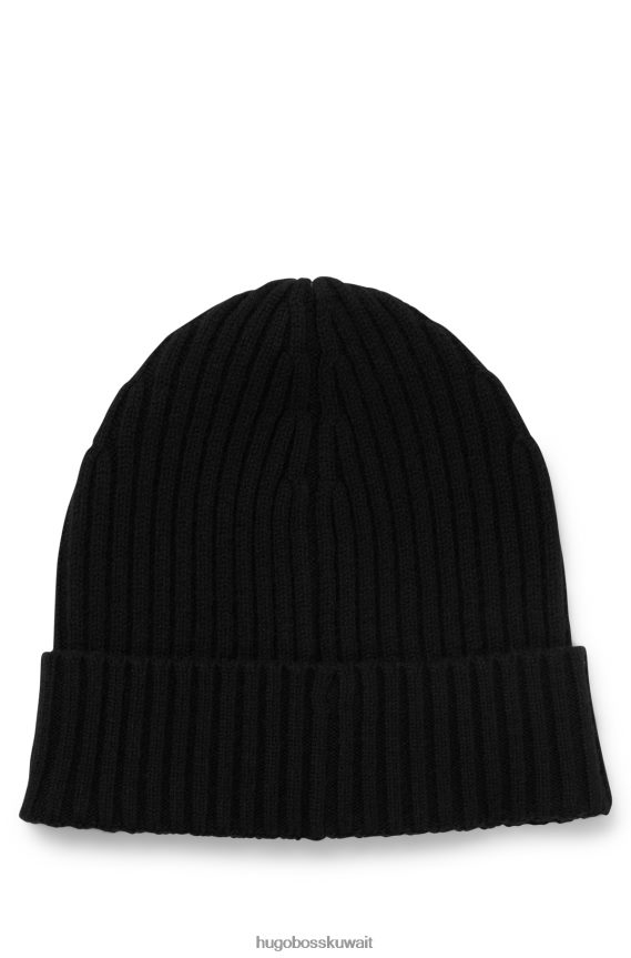 4TFNJN5245 أسود Hugo Boss قبعة صغيرة سوداء للجنسين من هوغو من الصوف البكر مع شعار مطرز