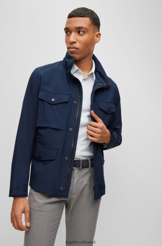 4TFNJN5247 أزرق غامق Hugo Boss حزام من جلد الغزال بإبزيم مربع وشعار هوغو منقوش باللون الأزرق الداكن