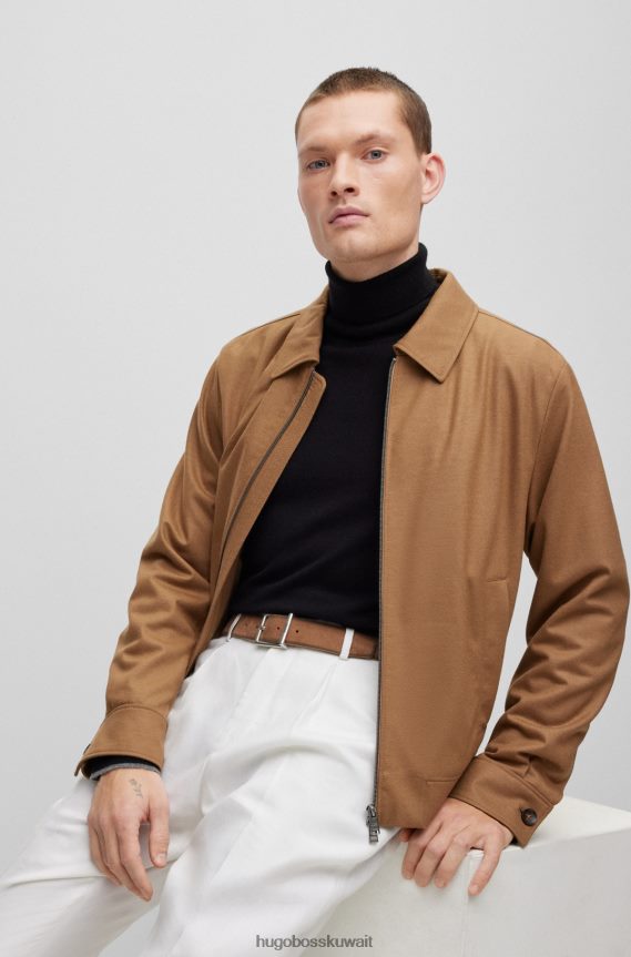 4TFNJN5249 البني الفاتح Hugo Boss حزام من جلد الغزال بإبزيم مربع وشعار هوغو محفور باللون البني الفاتح