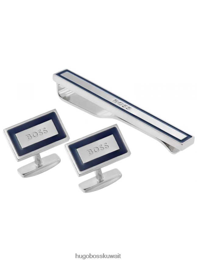 4TFNJN524 القوات البحرية Hugo Boss مجموعة أزرار الأكمام وربطة العنق كودي 50470674 كحلي
