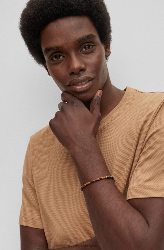 4TFNJN5251 بني Hugo Boss سوار من الهيماتيت البني وعين النمر مزين بتفاصيل الشعار