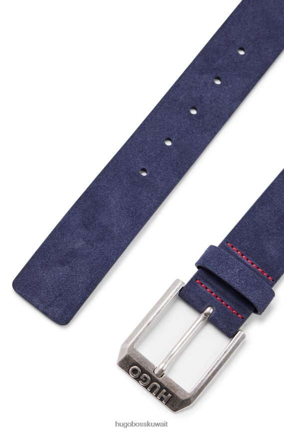 4TFNJN5256 أزرق غامق Hugo Boss حزام من جلد الغزال هوغو باللون الأزرق الداكن مع مشبك دبوس الشعار