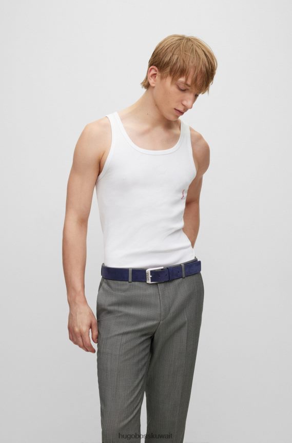 4TFNJN5256 أزرق غامق Hugo Boss حزام من جلد الغزال هوغو باللون الأزرق الداكن مع مشبك دبوس الشعار