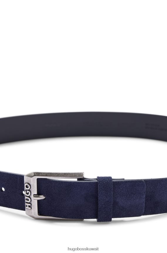 4TFNJN5256 أزرق غامق Hugo Boss حزام من جلد الغزال هوغو باللون الأزرق الداكن مع مشبك دبوس الشعار