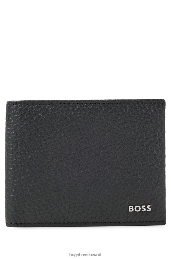 4TFNJN5259 أسود Hugo Boss محفظة من الجلد المحبب مع شعار هوغو أسود مصقول