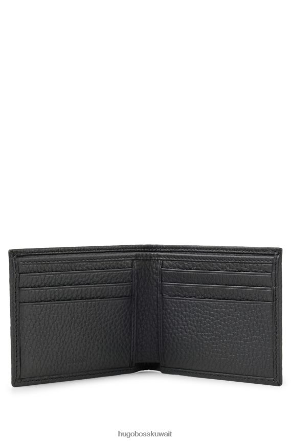 4TFNJN5259 أسود Hugo Boss محفظة من الجلد المحبب مع شعار هوغو أسود مصقول