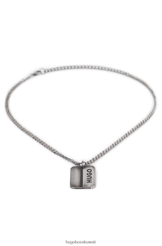 4TFNJN5262 فضة Hugo Boss قلادة من سلسلة هوغو فضية اللون مع قلادة بشعار علامة الكلب بلونين