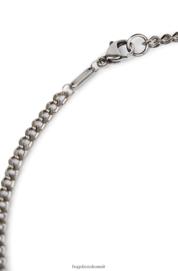 4TFNJN5262 فضة Hugo Boss قلادة من سلسلة هوغو فضية اللون مع قلادة بشعار علامة الكلب بلونين