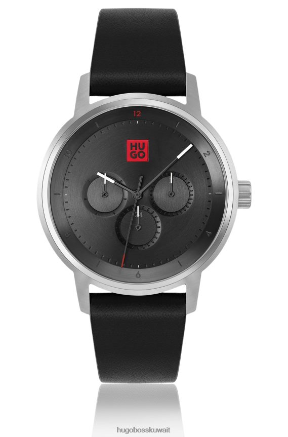 4TFNJN5264 حزمة مسبقة متنوعة Hugo Boss ساعة هوغو بحزام جلدي مع شعارات مكدسة، مجموعة متنوعة مسبقة الصنع