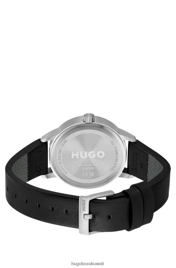 4TFNJN5264 حزمة مسبقة متنوعة Hugo Boss ساعة هوغو بحزام جلدي مع شعارات مكدسة، مجموعة متنوعة مسبقة الصنع