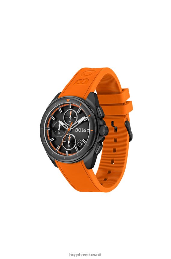 4TFNJN5265 حزمة مسبقة متنوعة Hugo Boss ساعة كرونوغراف مطلية باللون الأسود مع حزام سيليكون برتقالي، مجموعة متنوعة مسبقًا من هوغو