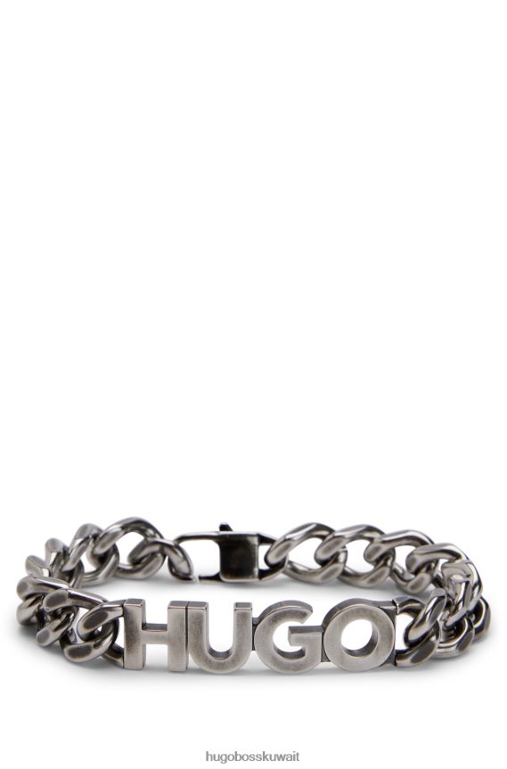 4TFNJN5266 فضة Hugo Boss سوار بسلسلة فضية مع لوحة شعار هوغو