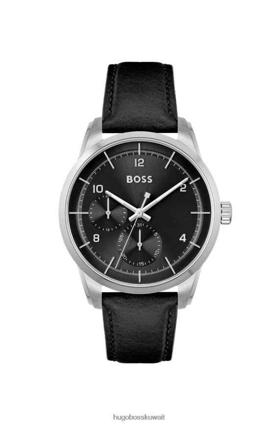 4TFNJN5267 حزمة مسبقة متنوعة Hugo Boss ساعة بمينا أسود متعددة العيون مع حزام جلدي من هوغو، حزمة مسبقة متنوعة