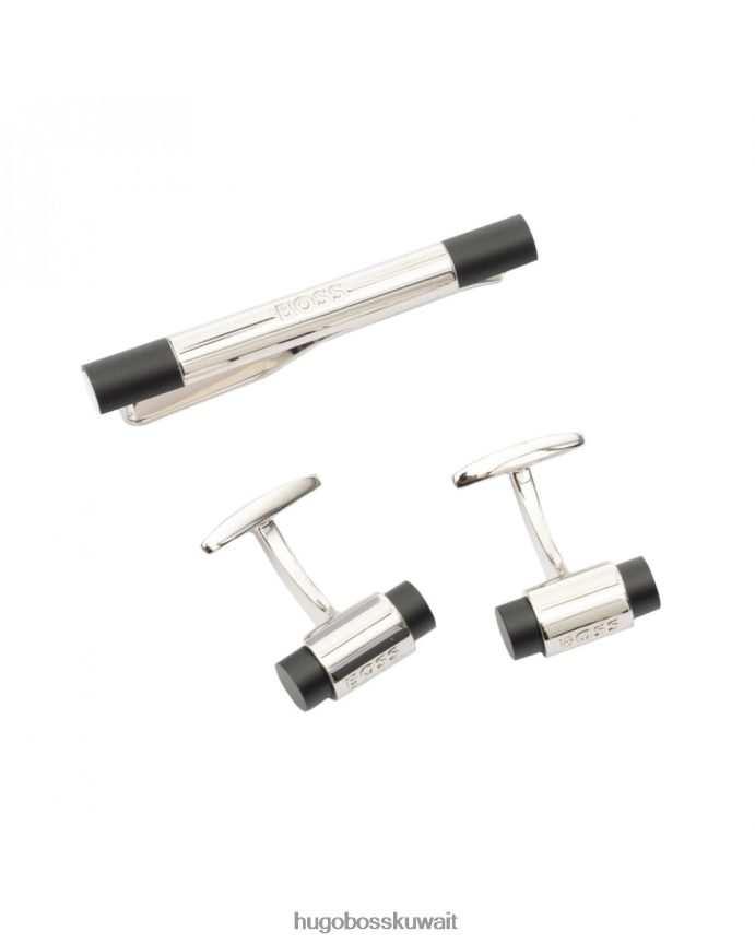 4TFNJN526 أسود Hugo Boss مجموعة أزرار الأكمام وربطة العنق كايل 50470684، أسود