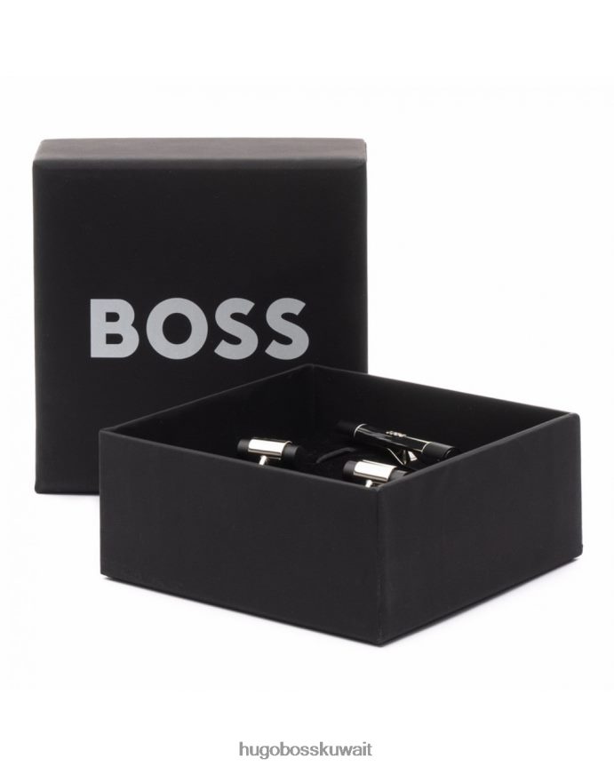 4TFNJN526 أسود Hugo Boss مجموعة أزرار الأكمام وربطة العنق كايل 50470684، أسود