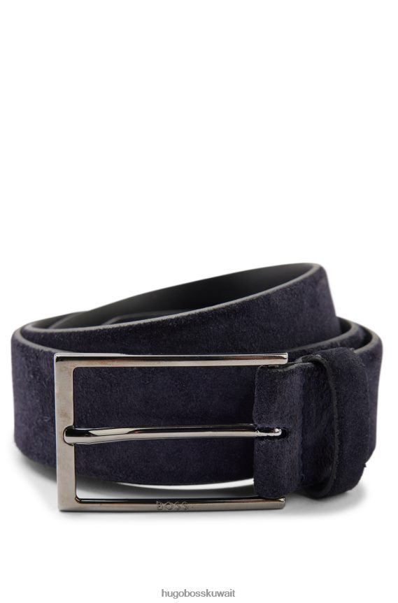 4TFNJN5273 أزرق غامق Hugo Boss حزام هوغو من جلد الغزال باللون الأزرق الداكن مع شعار وإبزيم معدني