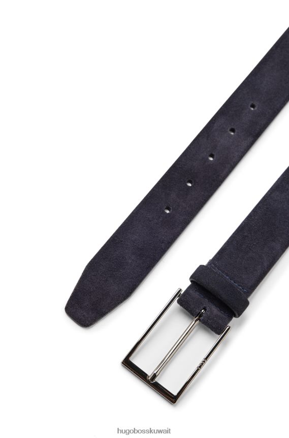 4TFNJN5273 أزرق غامق Hugo Boss حزام هوغو من جلد الغزال باللون الأزرق الداكن مع شعار وإبزيم معدني