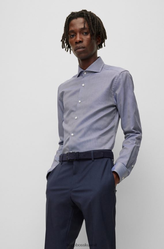 4TFNJN5273 أزرق غامق Hugo Boss حزام هوغو من جلد الغزال باللون الأزرق الداكن مع شعار وإبزيم معدني