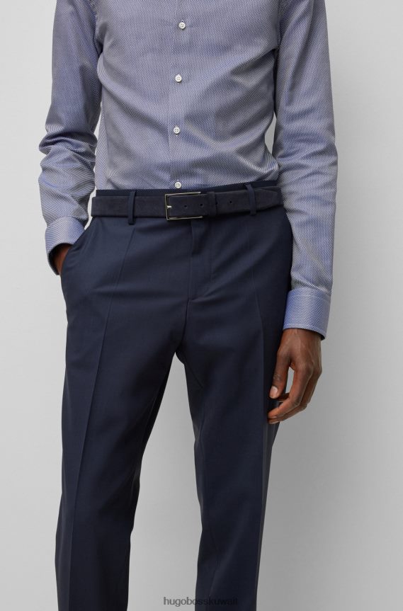 4TFNJN5273 أزرق غامق Hugo Boss حزام هوغو من جلد الغزال باللون الأزرق الداكن مع شعار وإبزيم معدني