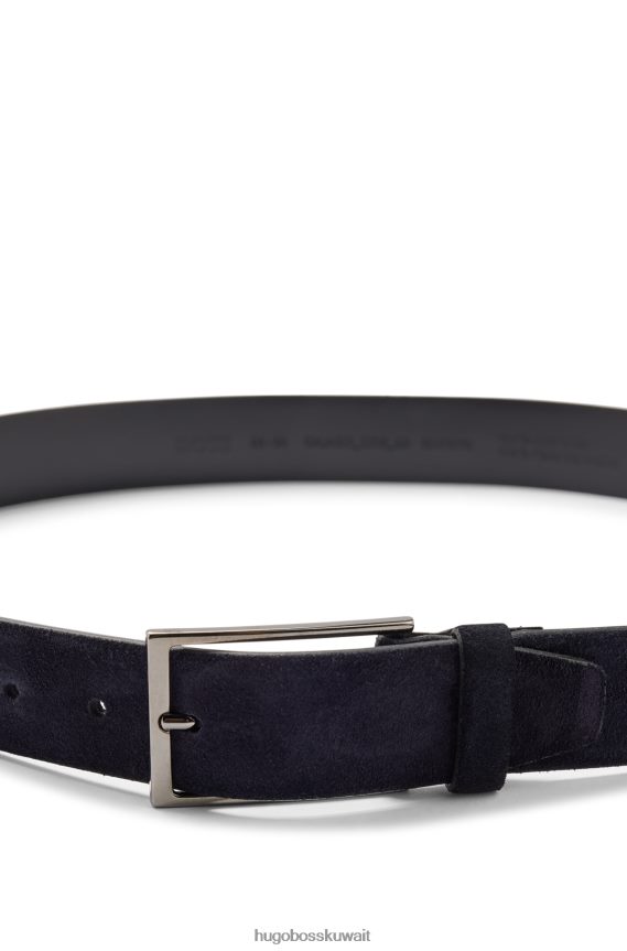 4TFNJN5273 أزرق غامق Hugo Boss حزام هوغو من جلد الغزال باللون الأزرق الداكن مع شعار وإبزيم معدني