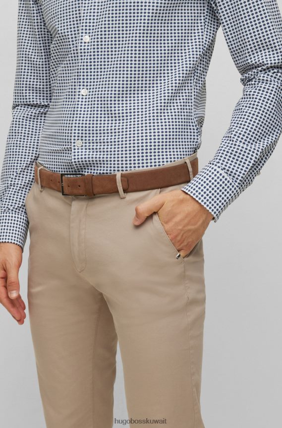 4TFNJN5274 بني Hugo Boss حزام هوغو من جلد الغزال مع شعار ومشبك معدني باللون البني