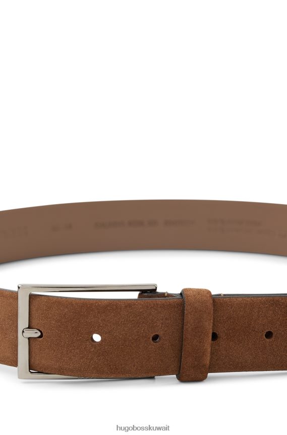 4TFNJN5274 بني Hugo Boss حزام هوغو من جلد الغزال مع شعار ومشبك معدني باللون البني