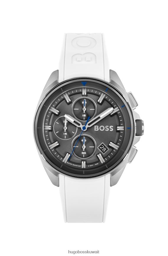 4TFNJN5276 حزمة مسبقة متنوعة Hugo Boss ساعة كرونوغراف متنوعة بمينا رمادي وحزام سيليكون أبيض