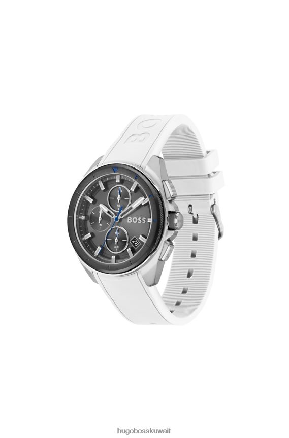 4TFNJN5276 حزمة مسبقة متنوعة Hugo Boss ساعة كرونوغراف متنوعة بمينا رمادي وحزام سيليكون أبيض