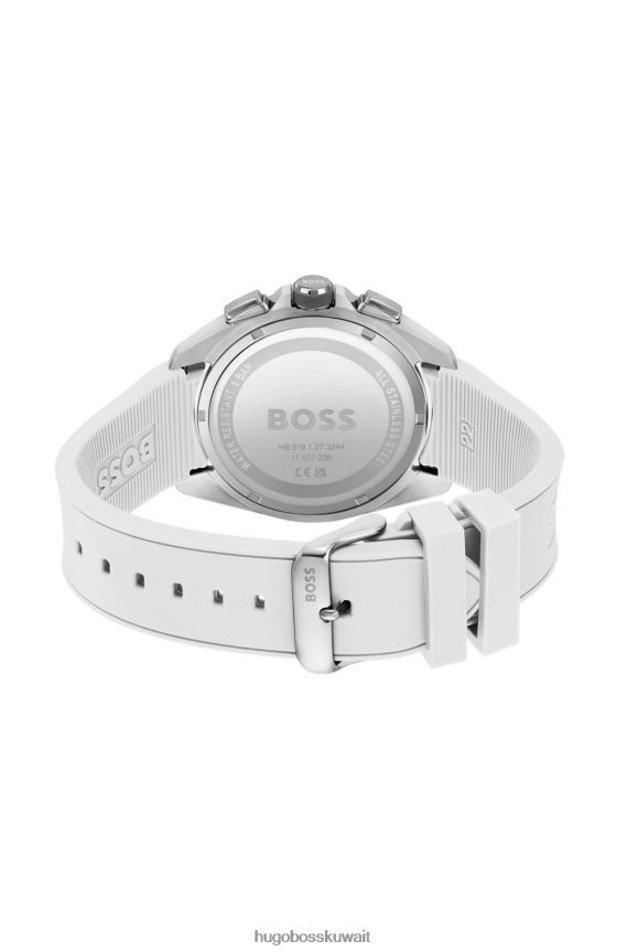 4TFNJN5276 حزمة مسبقة متنوعة Hugo Boss ساعة كرونوغراف متنوعة بمينا رمادي وحزام سيليكون أبيض