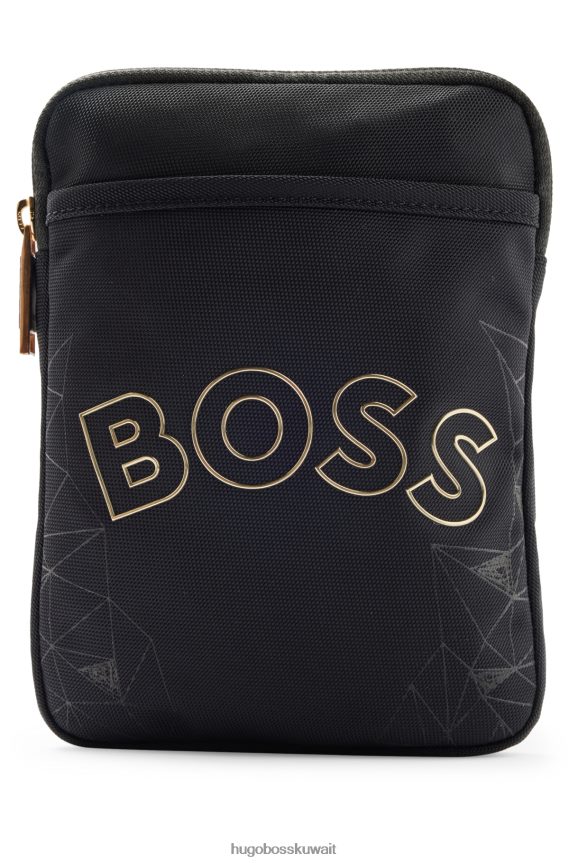 4TFNJN5278 أسود Hugo Boss حقيبة عنق سوداء بشعار Hugo مصنوعة من النايلون المنظم بنمط موسمي