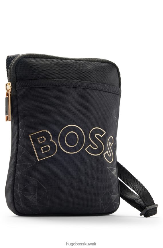 4TFNJN5278 أسود Hugo Boss حقيبة عنق سوداء بشعار Hugo مصنوعة من النايلون المنظم بنمط موسمي