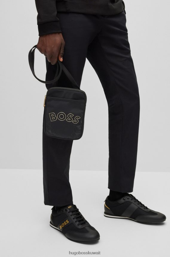 4TFNJN5278 أسود Hugo Boss حقيبة عنق سوداء بشعار Hugo مصنوعة من النايلون المنظم بنمط موسمي