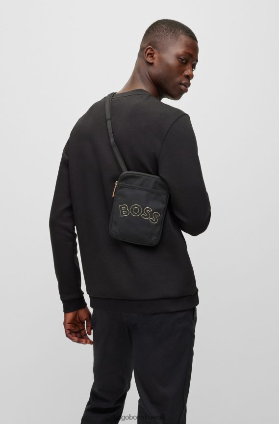 4TFNJN5278 أسود Hugo Boss حقيبة عنق سوداء بشعار Hugo مصنوعة من النايلون المنظم بنمط موسمي