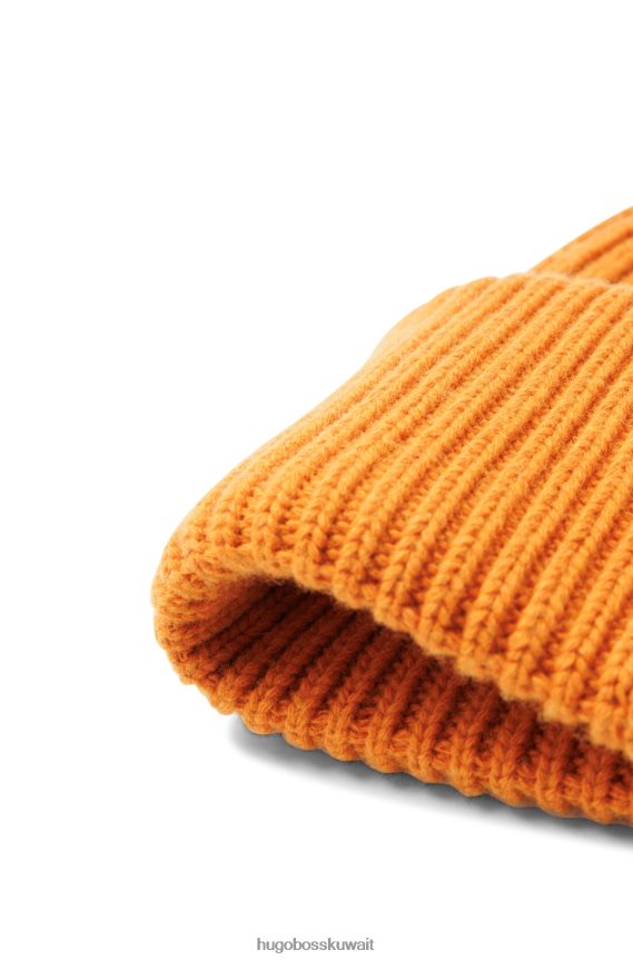 4TFNJN5280 البرتقالي Hugo Boss قبعة صغيرة من هوغو متماسكة مكتنزة مع شارة شعار الجبل باللون البرتقالي