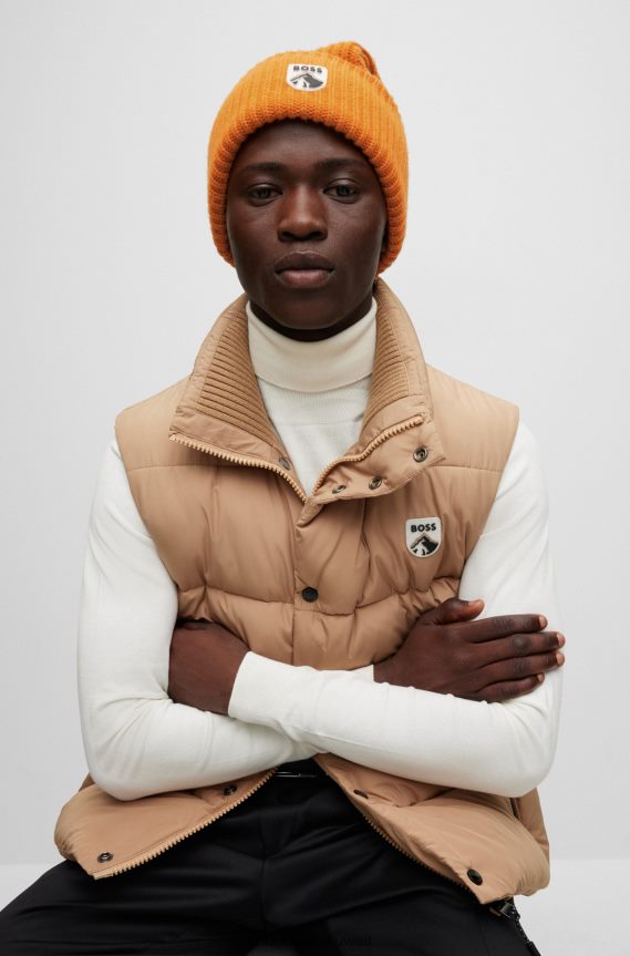 4TFNJN5280 البرتقالي Hugo Boss قبعة صغيرة من هوغو متماسكة مكتنزة مع شارة شعار الجبل باللون البرتقالي