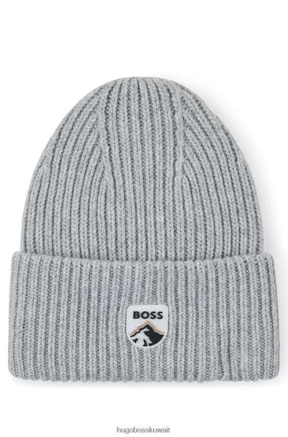 4TFNJN5281 رمادي Hugo Boss قبعة صغيرة متماسكة مكتنزة مع شارة شعار الجبل باللون الرمادي