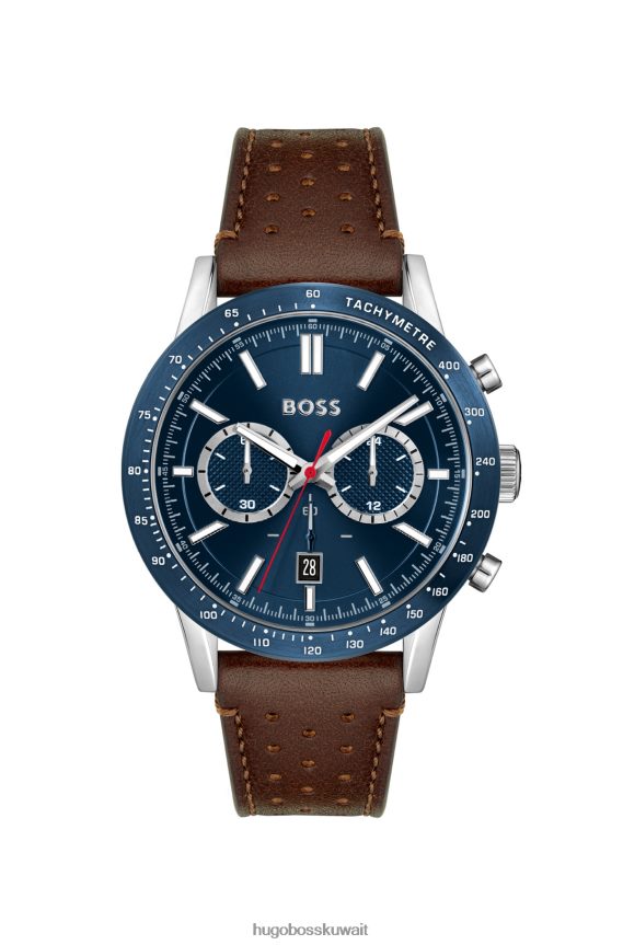4TFNJN5282 حزمة مسبقة متنوعة Hugo Boss ساعة كرونوغراف متنوعة بمينا أزرق وحزام جلدي مثقوب