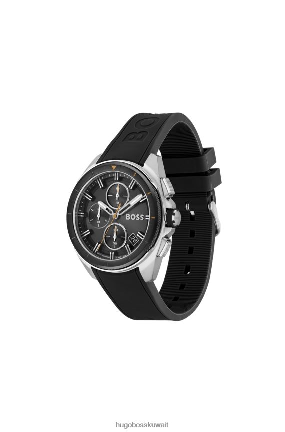 4TFNJN5286 حزمة مسبقة متنوعة Hugo Boss ساعة هوغو كرونوغراف بقرص أسود مع حزام سيليكون أسود، عبوة متنوعة مسبقة الصنع