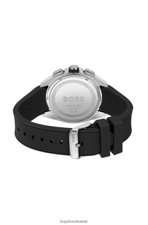 4TFNJN5286 حزمة مسبقة متنوعة Hugo Boss ساعة هوغو كرونوغراف بقرص أسود مع حزام سيليكون أسود، عبوة متنوعة مسبقة الصنع