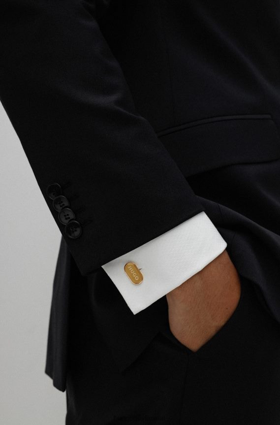 4TFNJN5287 ذهب Hugo Boss أزرار الأكمام البيضاوية مع هوغو الذهب محفورة الشعار